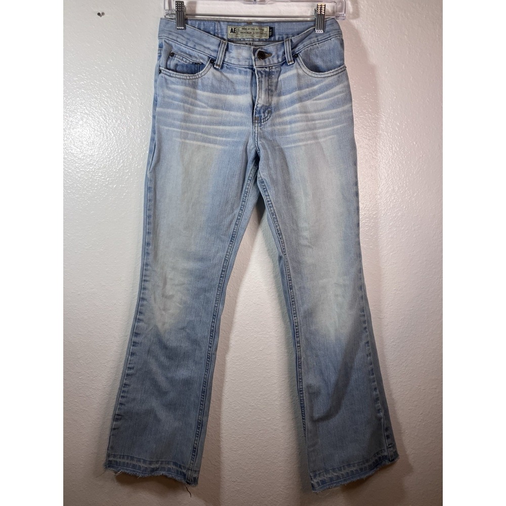VTG American Eagle Boot‎ Cut Jeans Womens 4 Light Wash Low Rise Raw Hem